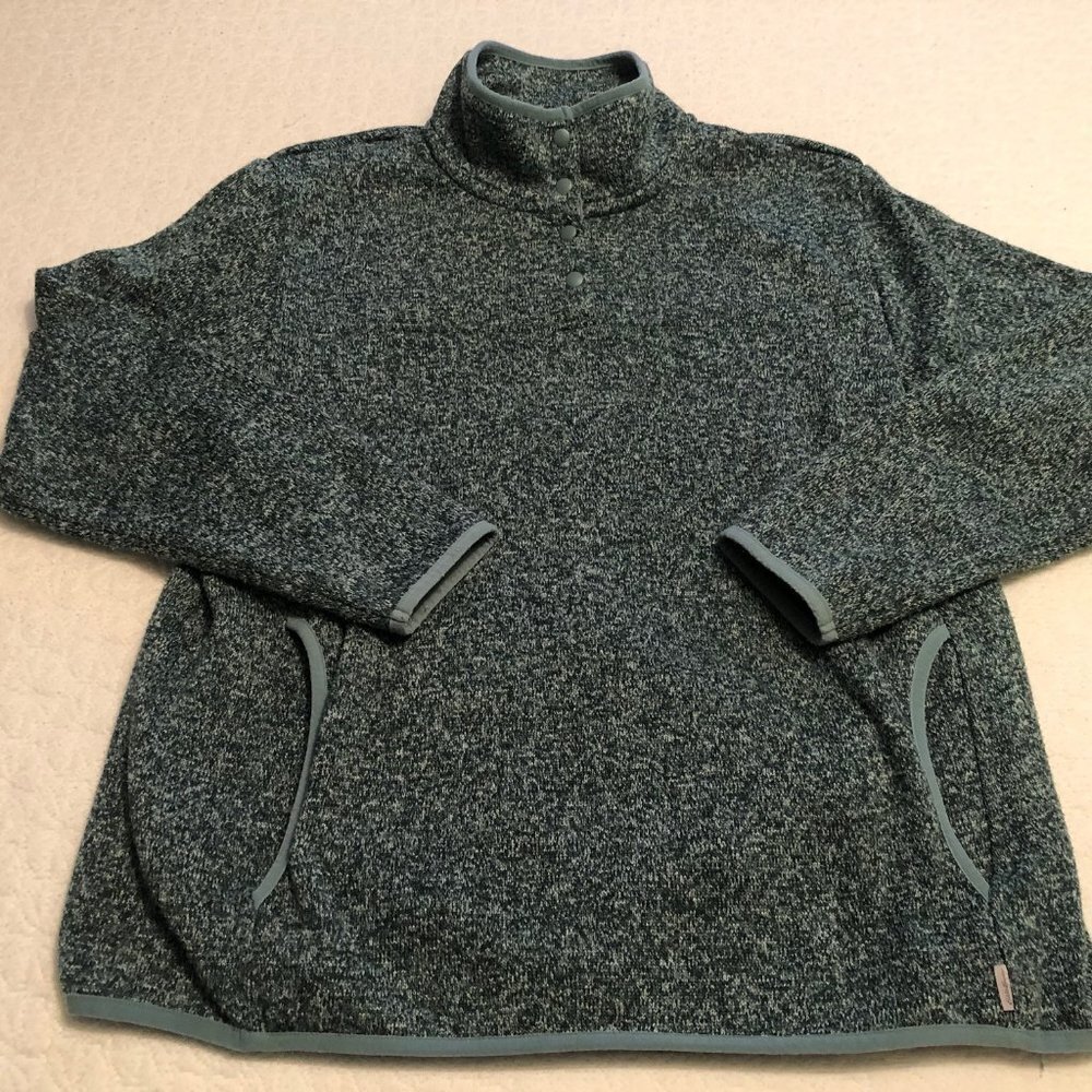 Eddie Bauer Jacket Women XL Sea Green Knit Snap Fleece Pullover Long Sleeve